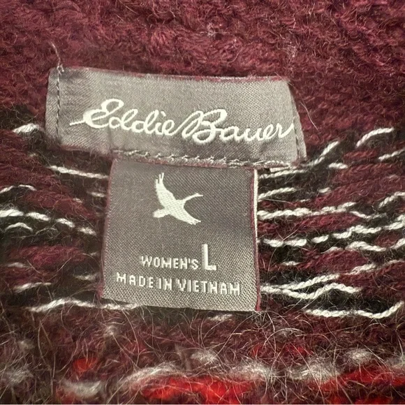 Eddie Bauer Red and Brown Cowl-neck Sweater, Wool/Mohair/Cotton/Nylon Blend. L. - Picture 3 of 10